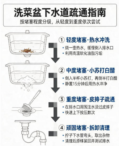 洗菜盆下水道堵塞疏通的最好办法
